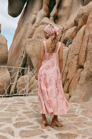 Coastal Bloom Embroidered Cutout Long Dress