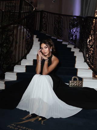 High-Neck Layered dress with Pleated Skirt