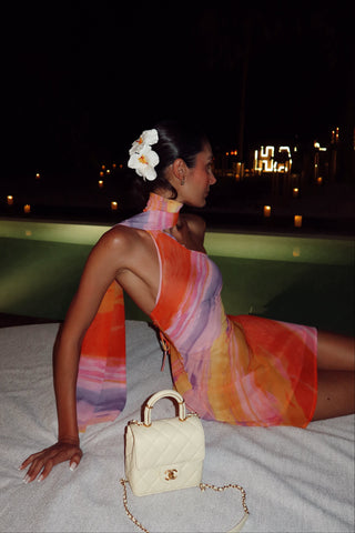 Marble Print One Shoulder Backless Chiffon Mini Dress