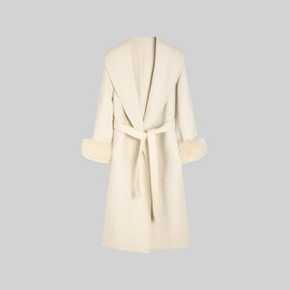 Luxury Double-Sided Wool Long Coat with Detachable Fur Sleeves