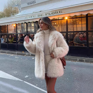 Midi Faux Fur Coat - Luxurious Warmth and Elegance
