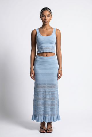 Sleeveless Lace Knit Top & Long Skirt Co-Ord Set