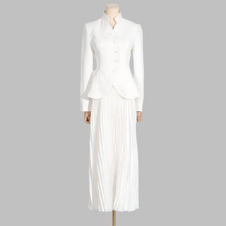 Elegant Tailored Blazer & Pleated Maxi Skirt Set