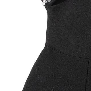 Bandage Crystal-Embellished Mock-Neck Jumpsuit with Long Sleeves