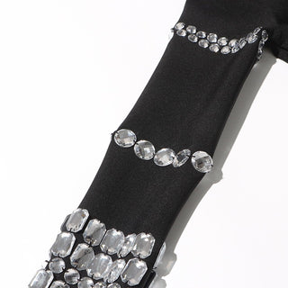 Bandage Crystal-Embellished Mock-Neck Jumpsuit with Long Sleeves