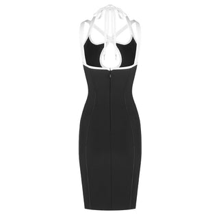Black Bandage Midi Dress – Sleeveless Halter Cross-Strap Cutout Design