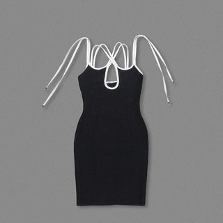 Black Bandage Midi Dress – Sleeveless Halter Cross-Strap Cutout Design