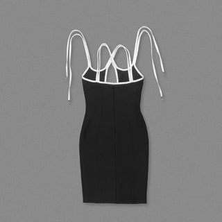 Black Bandage Midi Dress – Sleeveless Halter Cross-Strap Cutout Design