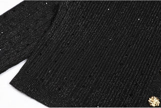 Black Glitter Ribbed Knit Two-Piece Set – Sleeveless Dress with Embellished Details and Long-Sleeve Cardigan