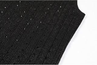 Black Glitter Ribbed Knit Two-Piece Set – Sleeveless Dress with Embellished Details and Long-Sleeve Cardigan
