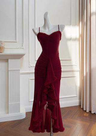 Elegant Sleeveless Long Mesh Dress with Ruffled Details