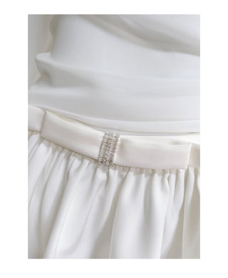 Elegant Long-Sleeve Oblique Shoulder Sheer Top and Skort Set
