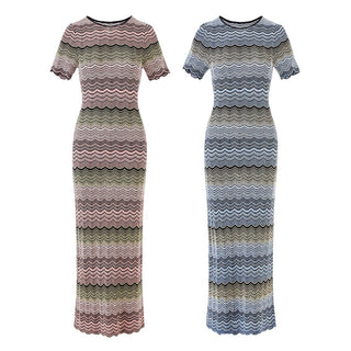Wave Knit Short Sleeve Bodycon Midi Dress