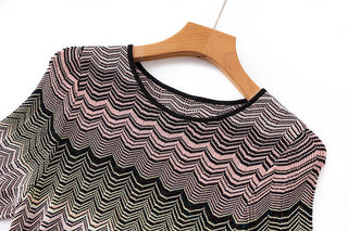 Wave Knit Short Sleeve Bodycon Midi Dress