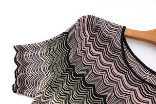 Wave Knit Short Sleeve Bodycon Midi Dress