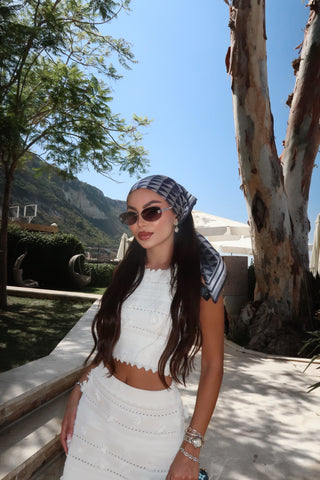 Textured  Elegant  White Sleeveless Knit Set with Fringe Skirt