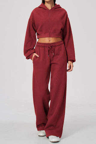Cropped Zip-Up Hoodie & Wide-Leg Sweatpants Set