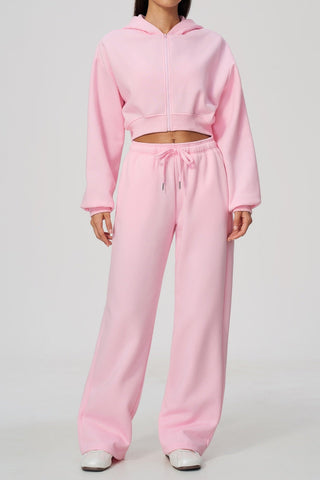 Cropped Zip-Up Hoodie & Wide-Leg Sweatpants Set