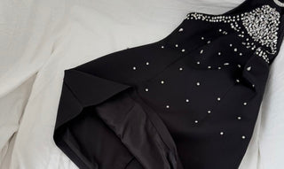 Elegant Black Rhinestone Halter Neck Mini Dress