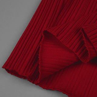 Red Long-Sleeve High-Neck Ribbed Maxi Dress