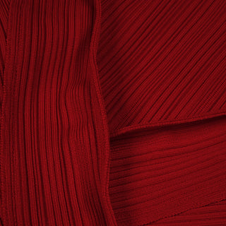 Red Long-Sleeve High-Neck Ribbed Maxi Dress