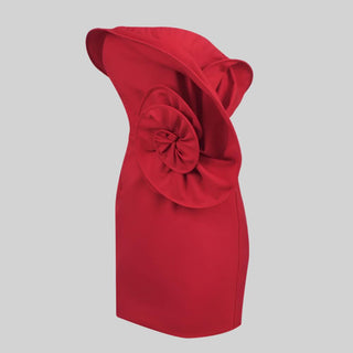Red Strapless Mini Dress with Oversized Rosette Detail