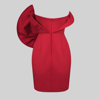 Red Strapless Mini Dress with Oversized Rosette Detail