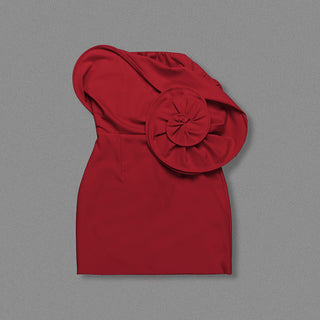 Red Strapless Mini Dress with Oversized Rosette Detail