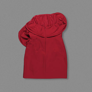 Red Strapless Mini Dress with Oversized Rosette Detail