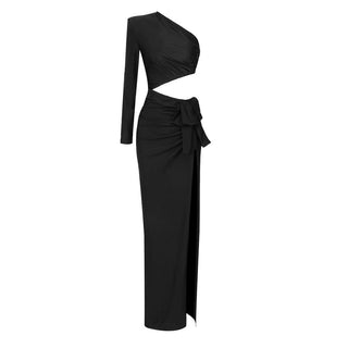 Elegant Motion Long Sleeve One Shoulder Long Dress