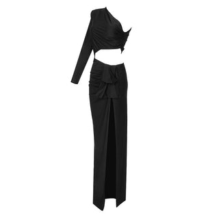Elegant Motion Long Sleeve One Shoulder Long Dress