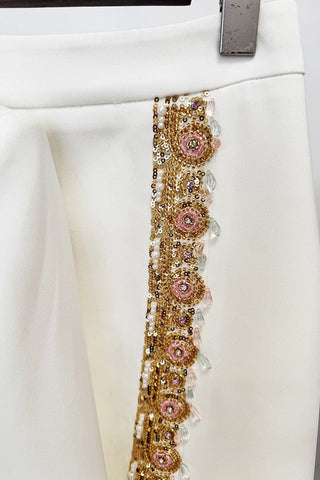 High-Neck Embellished Two-Piece Bridal Set with Long Sleeve Crop Top and Slit Maxi Skirt