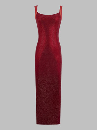 Sleeveless Rhinestone Mesh Bodycon long Dress with Open Back