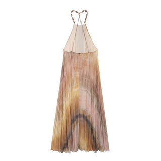 Tie Dye Halter Pleated Midi Dress