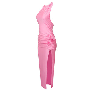 Lily Pink Backless Flower Long Dress