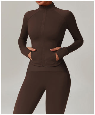 High-Neck Zip-Up Sports Jacket with Thumbholes
