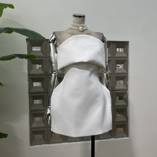 Crepe Strapless Sleeveless Mini Dress with Folded Bust Detail