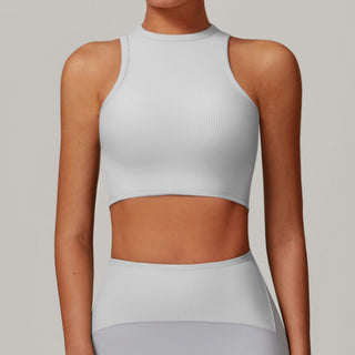 High-Neck Padded Ribbed Sports Crop Top