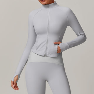 High-Neck Zip-Up Sports Jacket with Thumbholes