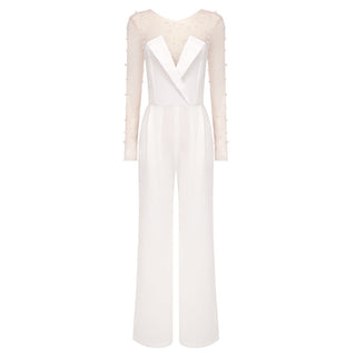 White Pearl Belted Strapless Jumpsuit