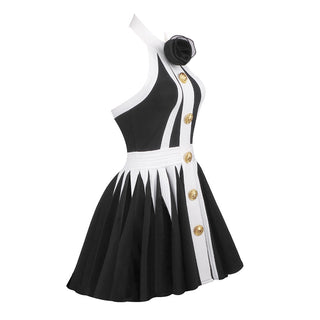 Monochrome Blossom Halter Flower Mini Dress