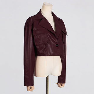V-Neck Short Leather Jacket
