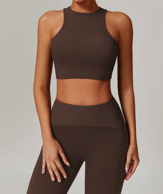 High-Neck Padded Ribbed Sports Crop Top