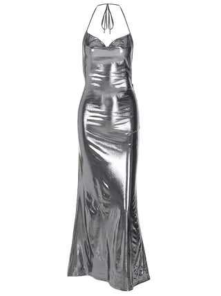 Lace Up Halter Backless Long Dress