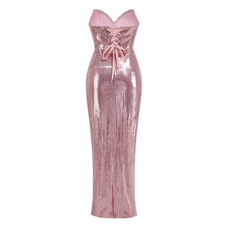 Stella Sequin Strapless Side-Slit Long Dress
