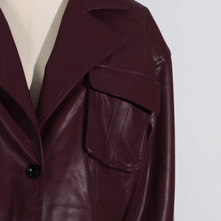 V-Neck Short Leather Jacket