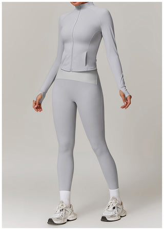 High-Neck Zip-Up Sports Jacket with Thumbholes
