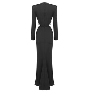 Diamond Side Slit Long Sleeve Long Dress