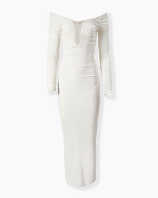 Elegant Off-Shoulder Long Sleeve U-Neck Tall Dress