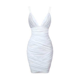 V Neck Sleeveless Mesh Mini Dress
